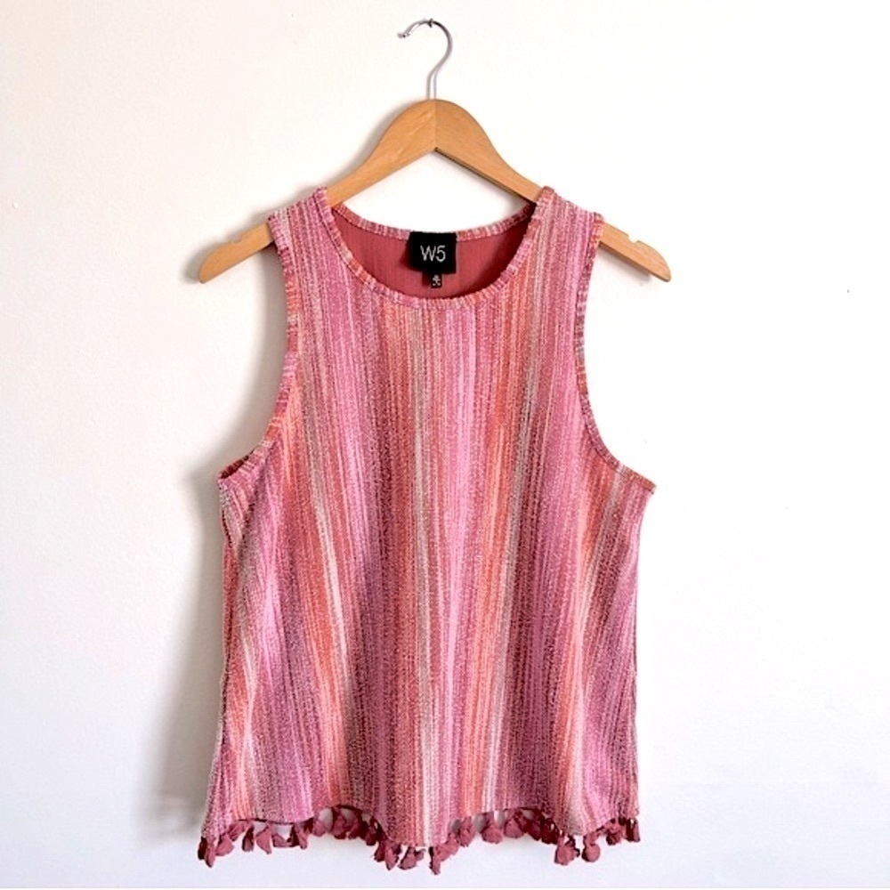 W5 Striped Fringe Hem Tank Top